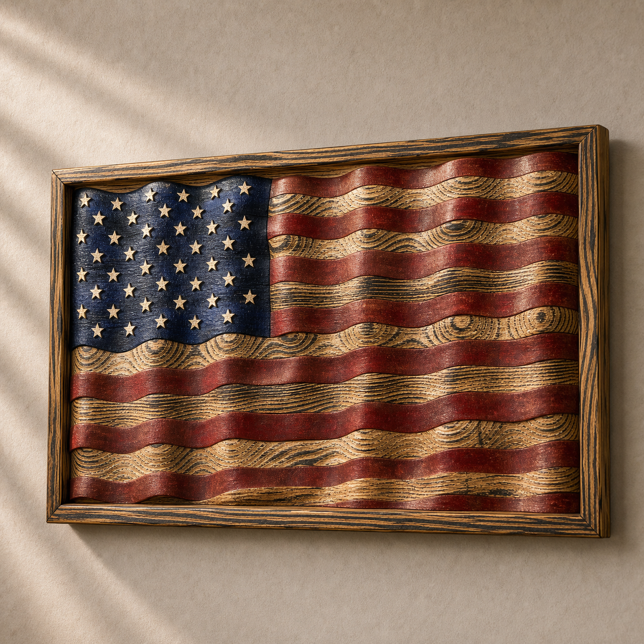 Rustic wooden American flag wall art