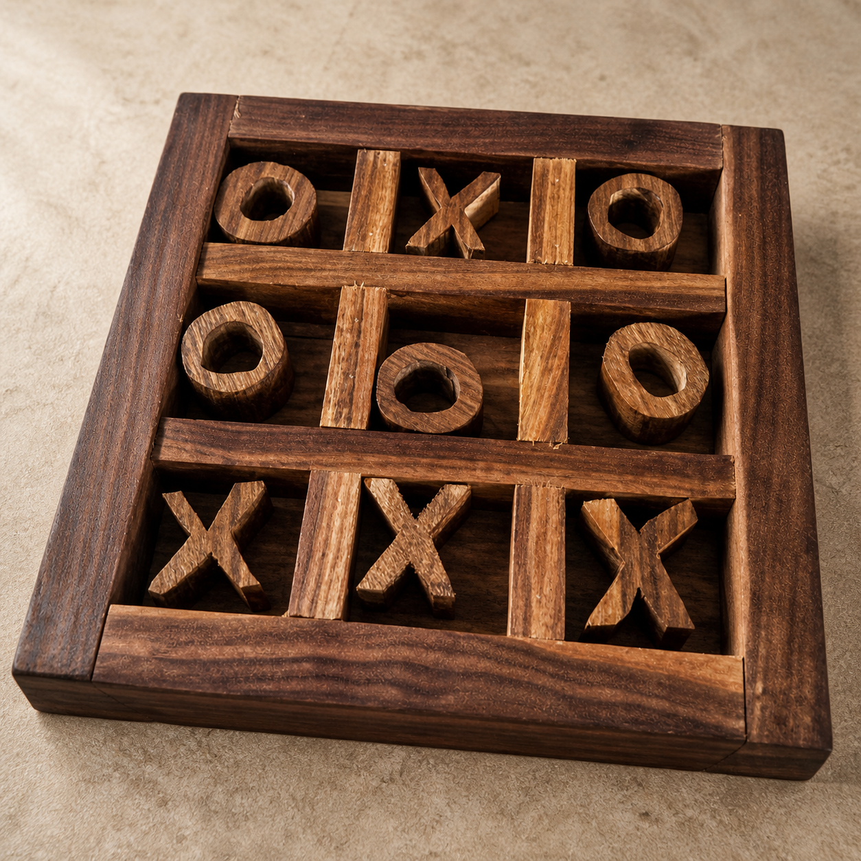 Handmade wooden tic-tac-toe board